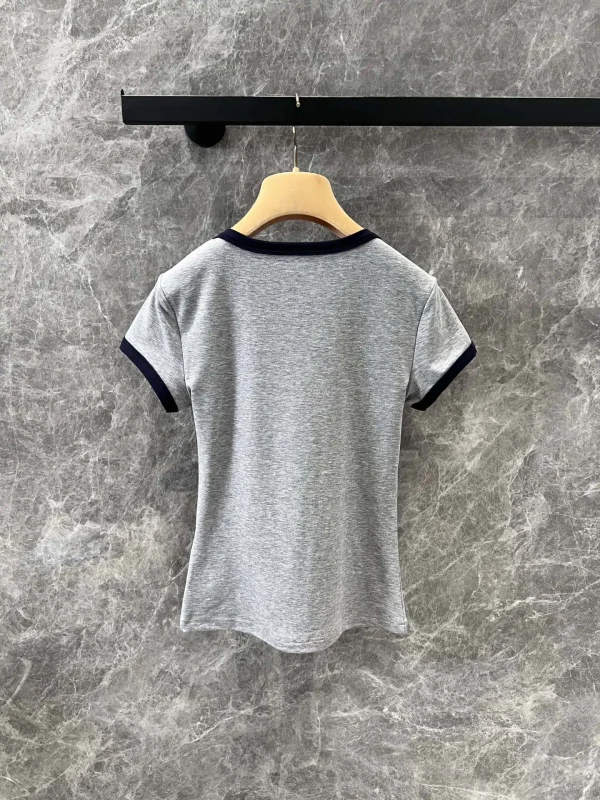 25 Spring/summer new embroidered round neck short-sleeved T-shirt women's slim-fit blouse