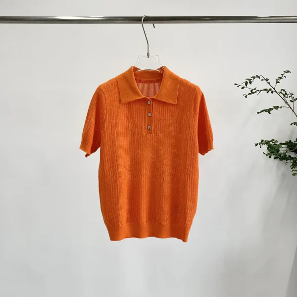 25 New POLO Lapel Skeleton Short Sleeve Knit Sweater Women's Spring and Summer t-shirt Tops - Image 3
