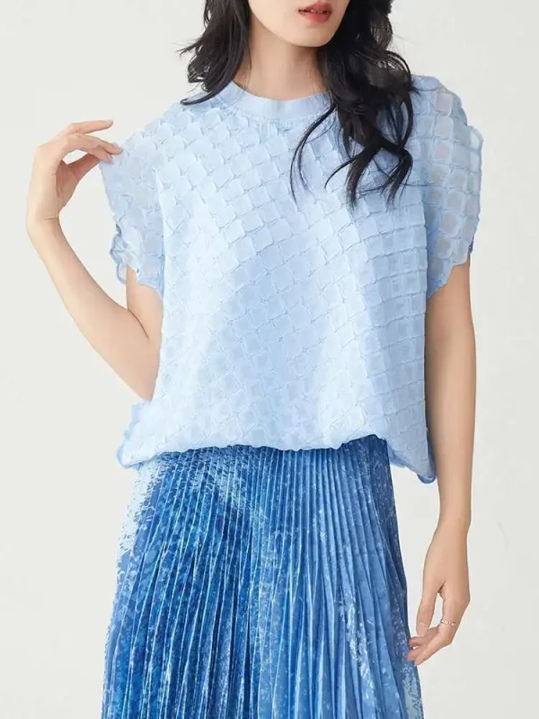 Pleated Loose T Shirt Women Round Collar Short Sleeve Pullover New 2025 Solid Color Summer Casual Female Tops 17G9857 - Image 5