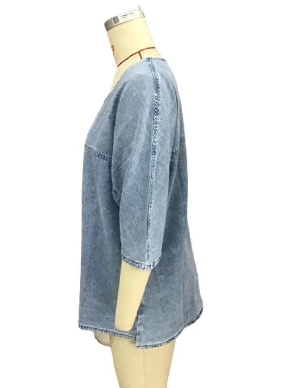 Women's Short Sleeve Denim T shirt Loose Soft Casual Vintage Harajuku Tee Top High Street Summer Round Neck Y2K Basic T shirt - Image 5