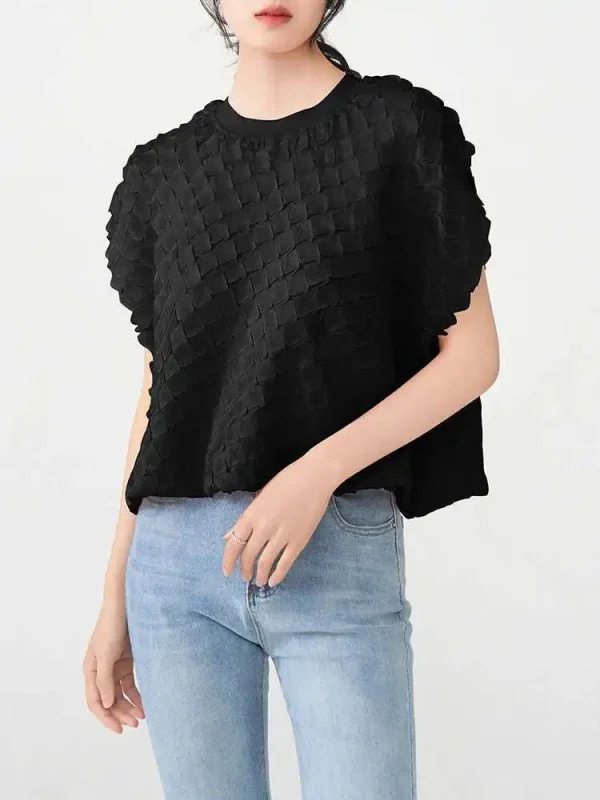 Pleated Loose T Shirt Women Round Collar Short Sleeve Pullover New 2025 Solid Color Summer Casual Female Tops 17G9857 - Image 4