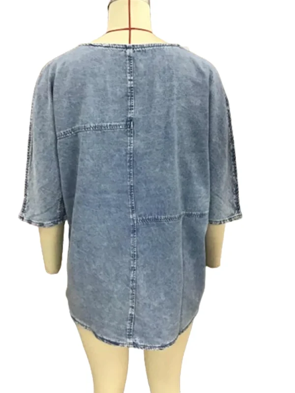 Women's Short Sleeve Denim T shirt Loose Soft Casual Vintage Harajuku Tee Top High Street Summer Round Neck Y2K Basic T shirt - Image 6