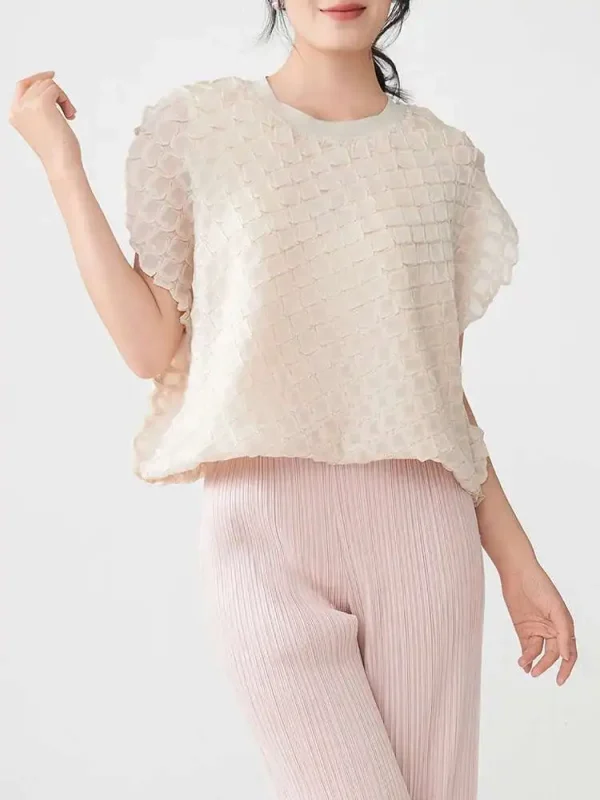 Pleated Loose T Shirt Women Round Collar Short Sleeve Pullover New 2025 Solid Color Summer Casual Female Tops 17G9857 - Image 6