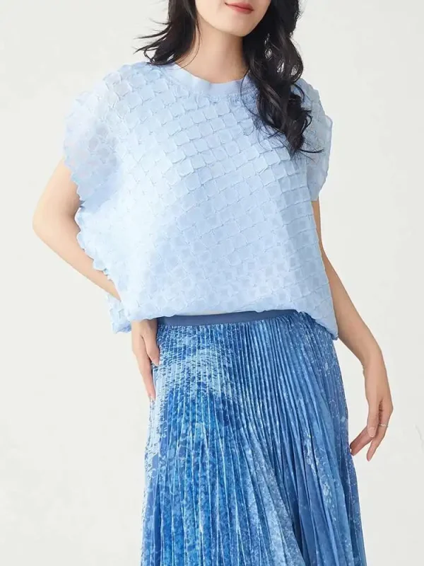 Pleated Loose T Shirt Women Round Collar Short Sleeve Pullover New 2025 Solid Color Summer Casual Female Tops 17G9857 - Image 3